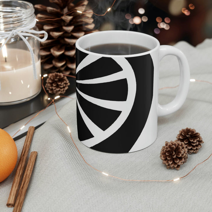 Decorative Ceramic Coffee Mug 11oz and White Geometric Pattern