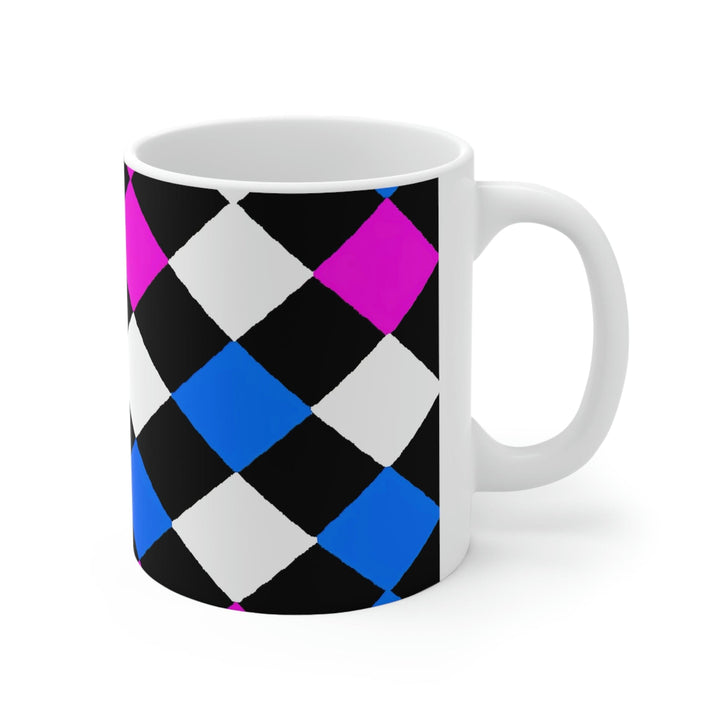 Decorative Ceramic Coffee Mug 11oz Pink Blue Checkered Pattern