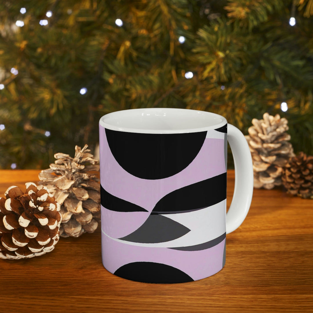 Decorative Ceramic Coffee Mug 11oz - Geometric Lavender and Black Pattern