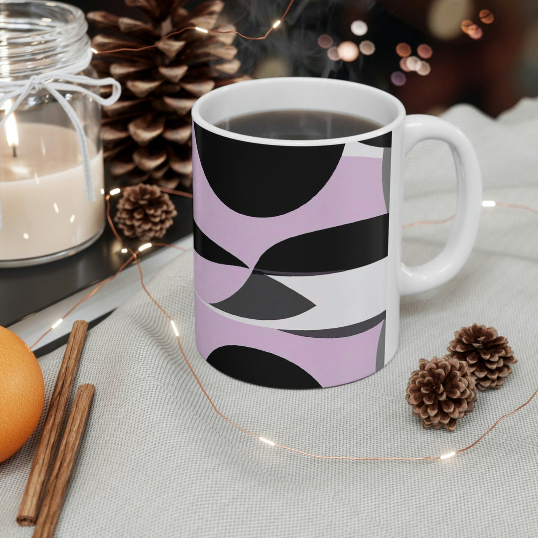 Decorative Ceramic Coffee Mug 11oz - Geometric Lavender and Black Pattern