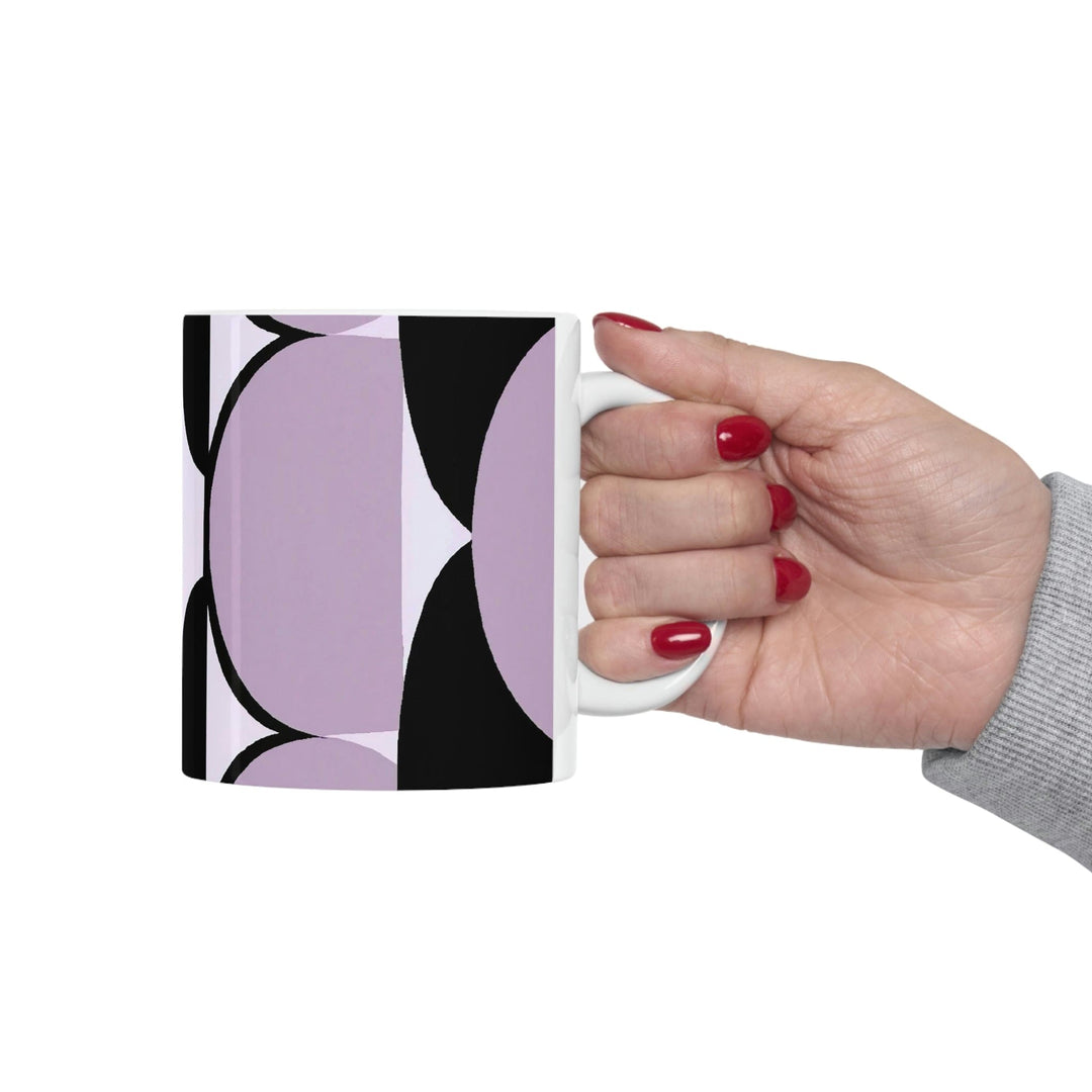 Decorative Ceramic Coffee Mug 11oz - Geometric Lavender and Black Pattern