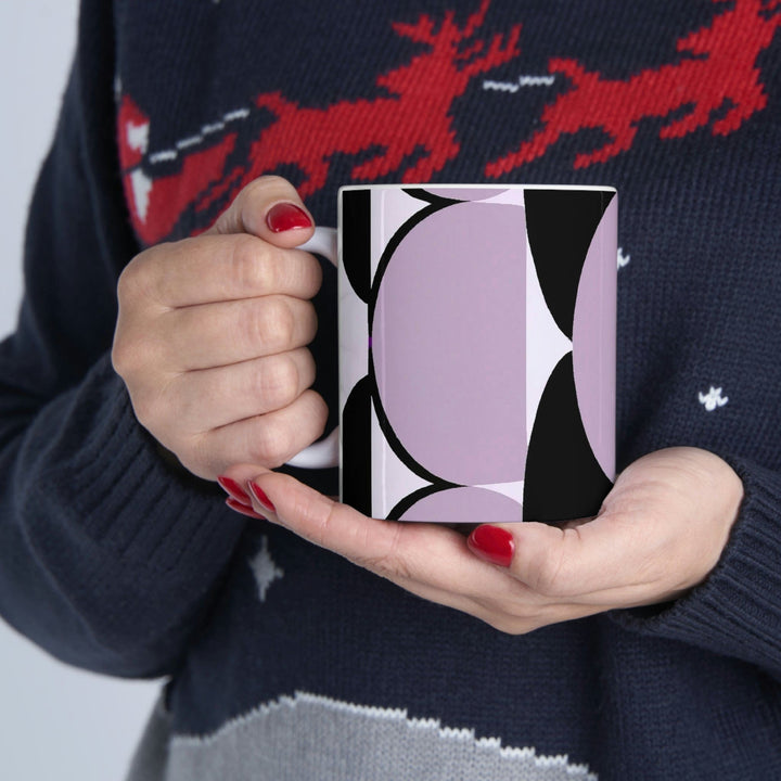 Decorative Ceramic Coffee Mug 11oz - Geometric Lavender and Black Pattern