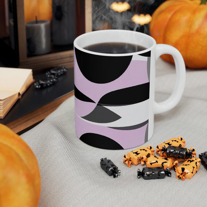 Decorative Ceramic Coffee Mug 11oz - Geometric Lavender and Black Pattern
