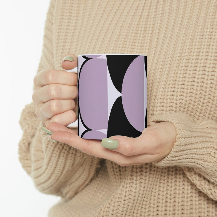 Decorative Ceramic Coffee Mug 11oz - Geometric Lavender and Black Pattern