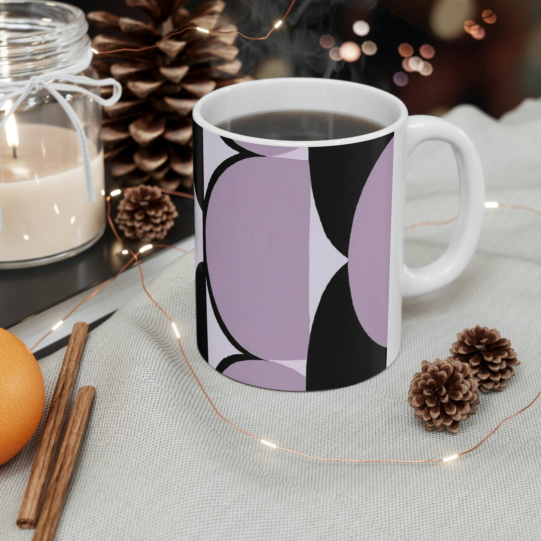 Decorative Ceramic Coffee Mug 11oz - Geometric Lavender and Black Pattern