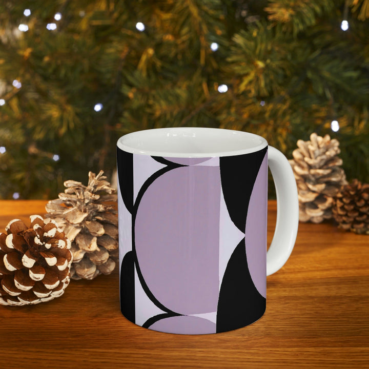 Decorative Ceramic Coffee Mug 11oz - Geometric Lavender and Black Pattern