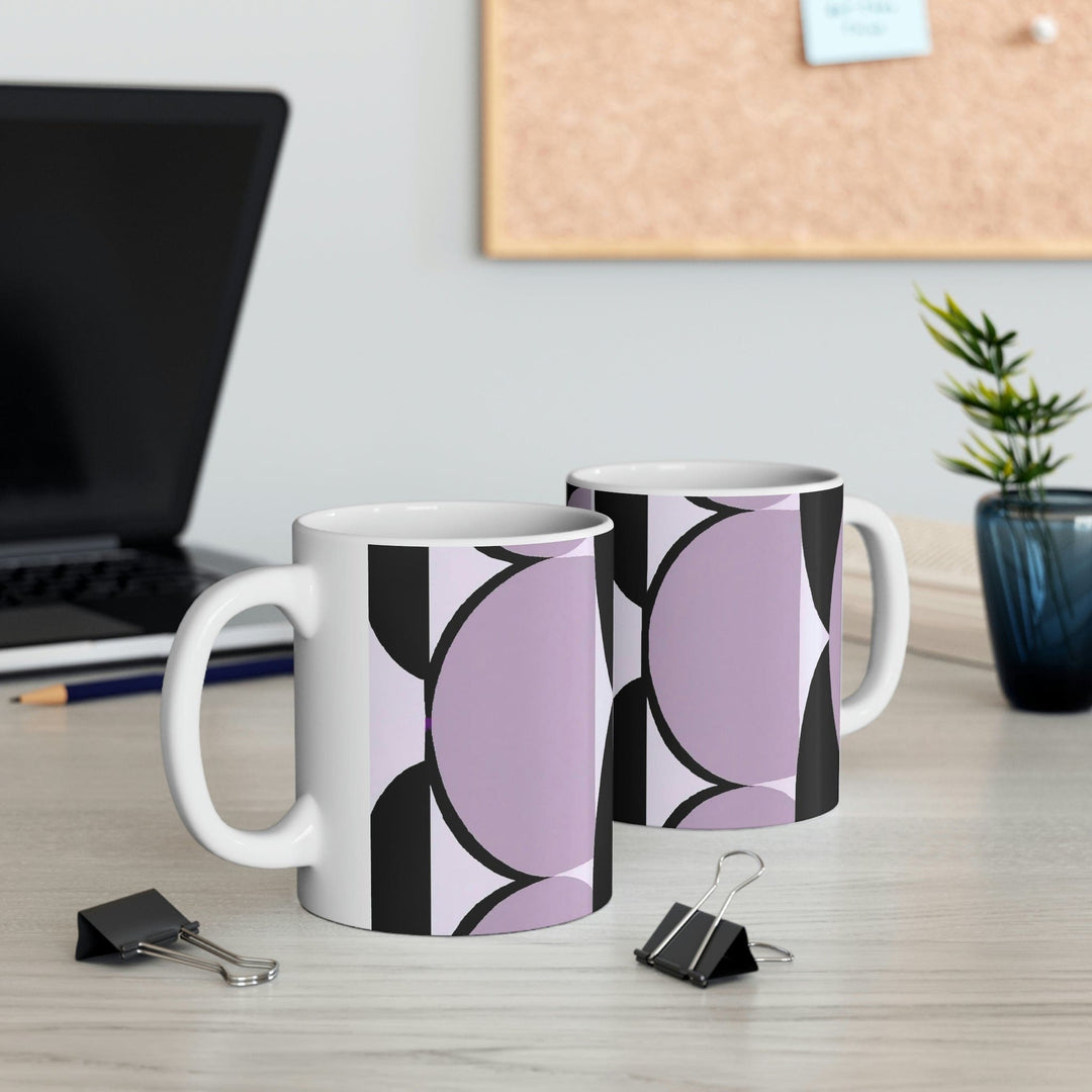 Decorative Ceramic Coffee Mug 11oz - Geometric Lavender and Black Pattern
