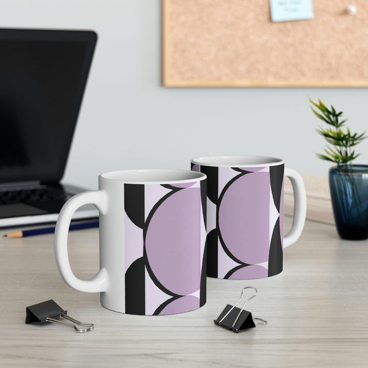 Decorative Ceramic Coffee Mug 11oz - Geometric Lavender and Black Pattern
