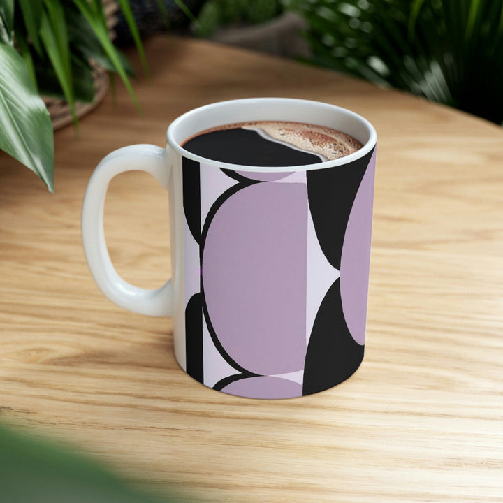 Decorative Ceramic Coffee Mug 11oz - Geometric Lavender and Black Pattern