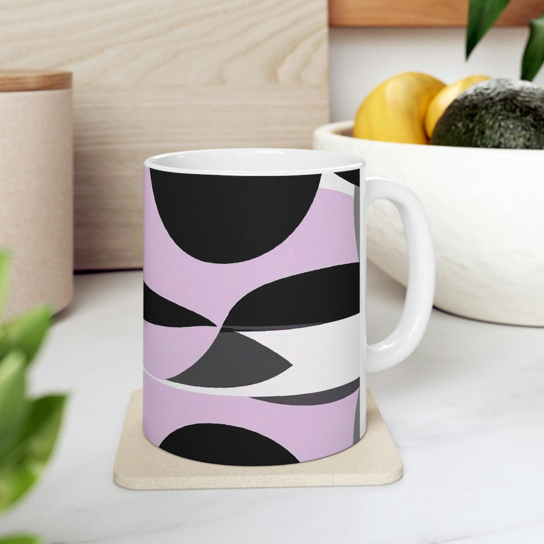 Decorative Ceramic Coffee Mug 11oz - Geometric Lavender and Black Pattern