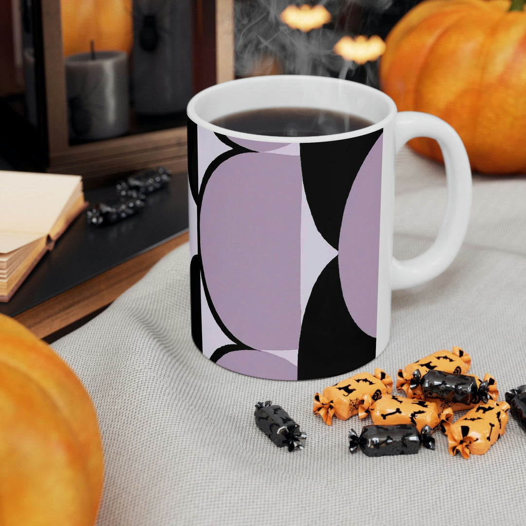 Decorative Ceramic Coffee Mug 11oz - Geometric Lavender and Black Pattern