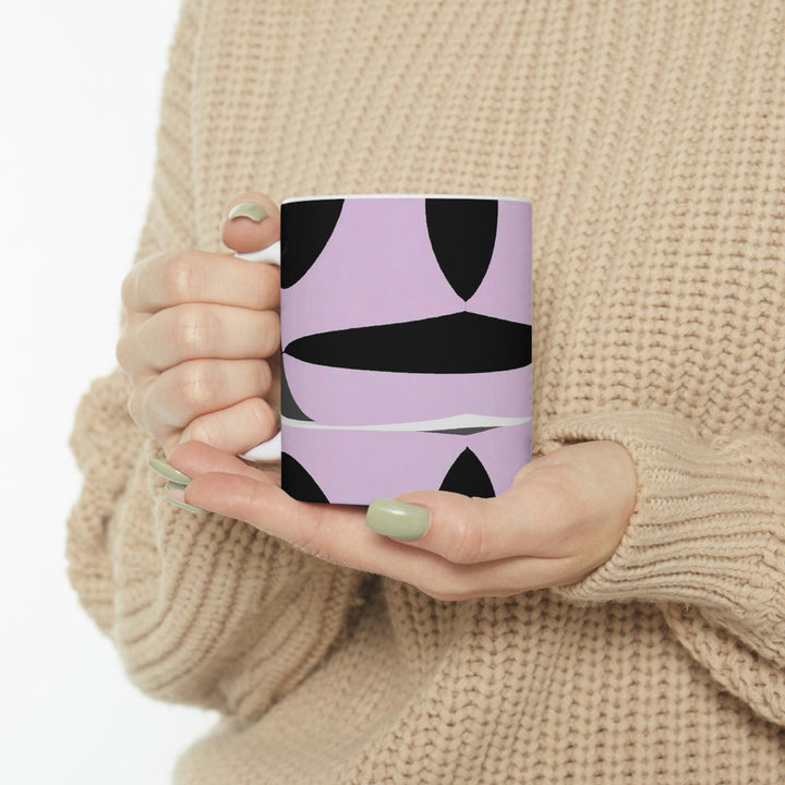 Decorative Ceramic Coffee Mug 11oz - Geometric Lavender and Black Pattern