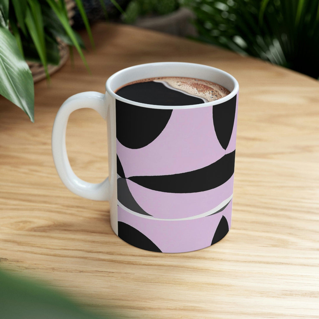 Decorative Ceramic Coffee Mug 11oz - Geometric Lavender and Black Pattern