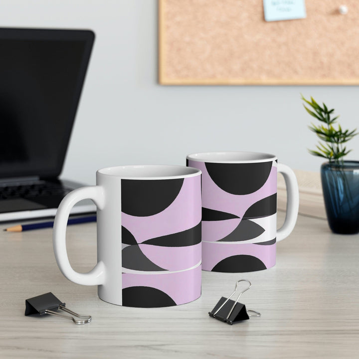 Decorative Ceramic Coffee Mug 11oz - Geometric Lavender and Black Pattern