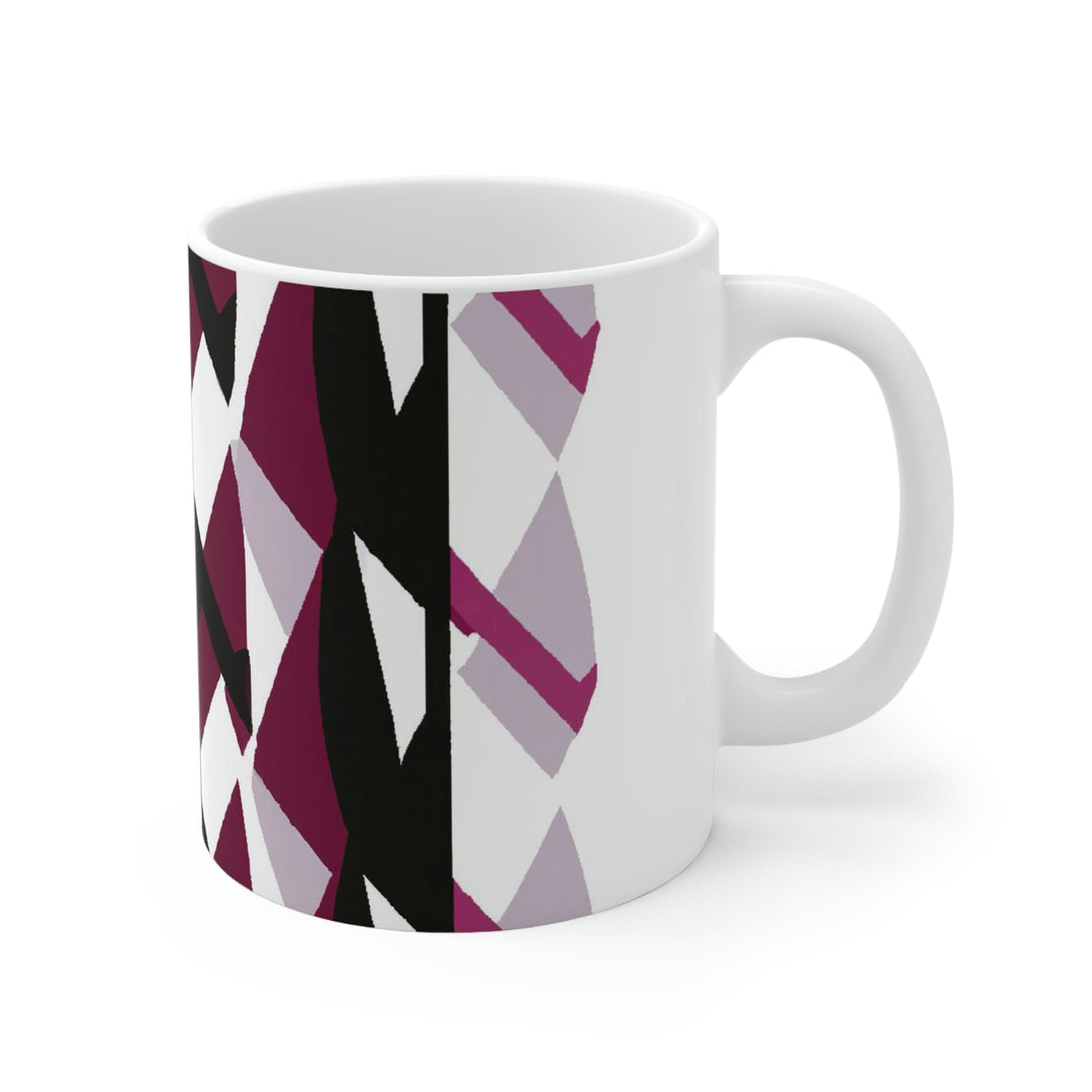 Decorative Ceramic Coffee Mug 11oz - Mauve Pink and Black Geometric Pattern