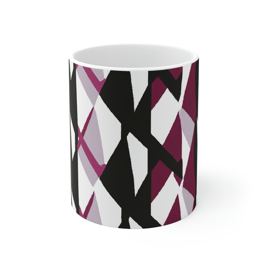 Decorative Ceramic Coffee Mug 11oz - Mauve Pink and Black Geometric Pattern