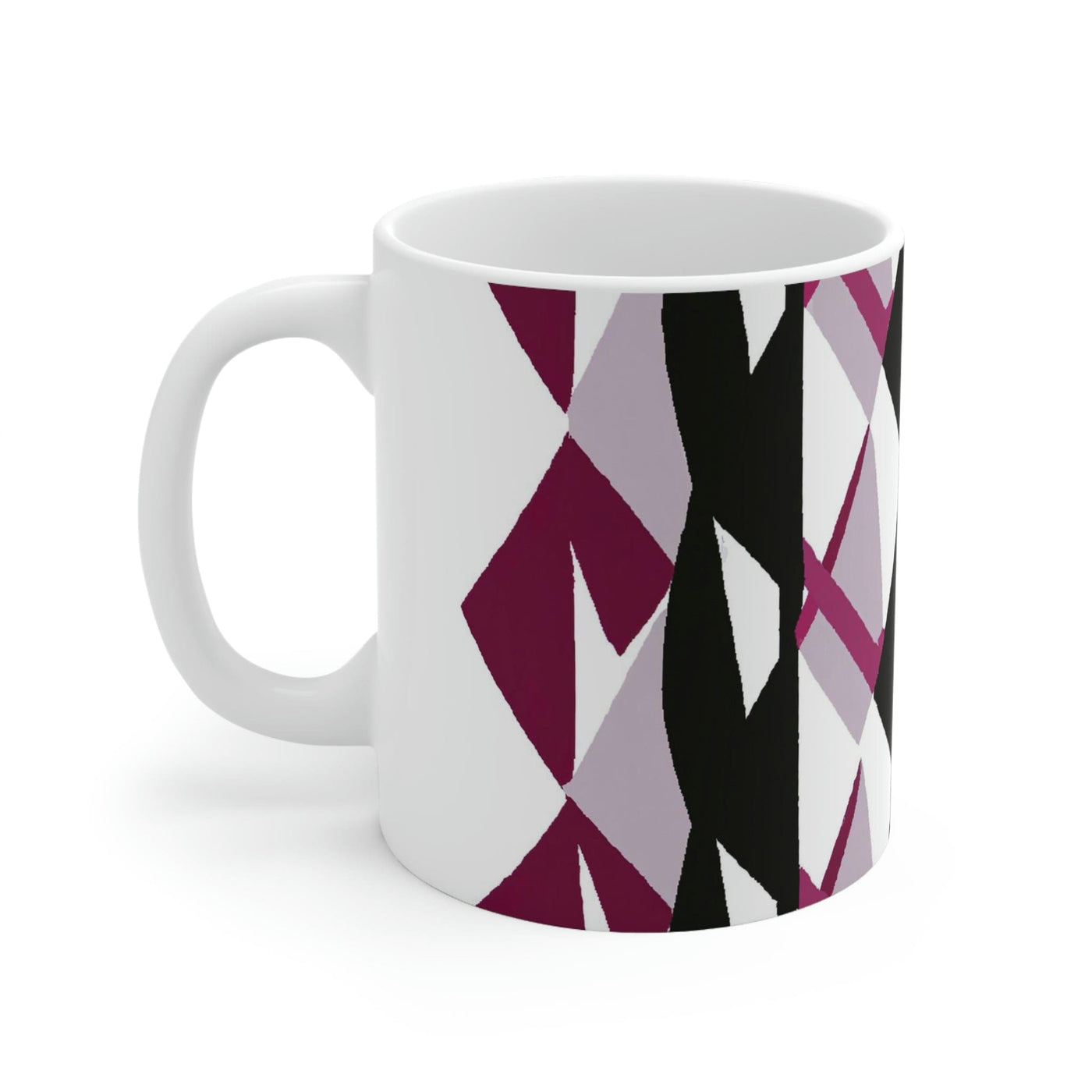 Decorative Ceramic Coffee Mug 15oz Mauve Pink And Black Geometric Pattern