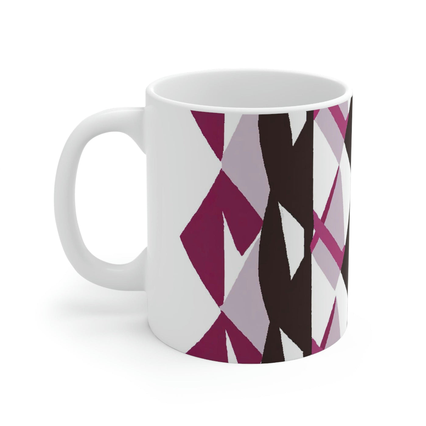 Decorative Ceramic Coffee Mug 15oz Mauve Pink And Maroon Geometric Pattern