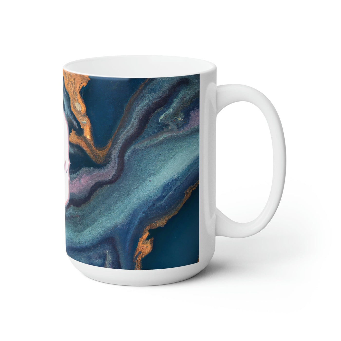 Decorative Ceramic Mug 15oz - Navy Blue Marble Swirl Pattern - Decorative