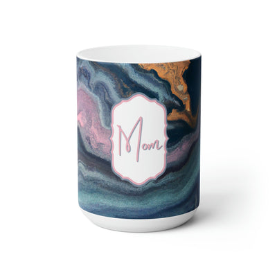 Decorative Ceramic Mug 15oz - Navy Blue Marble Swirl Pattern - Decorative