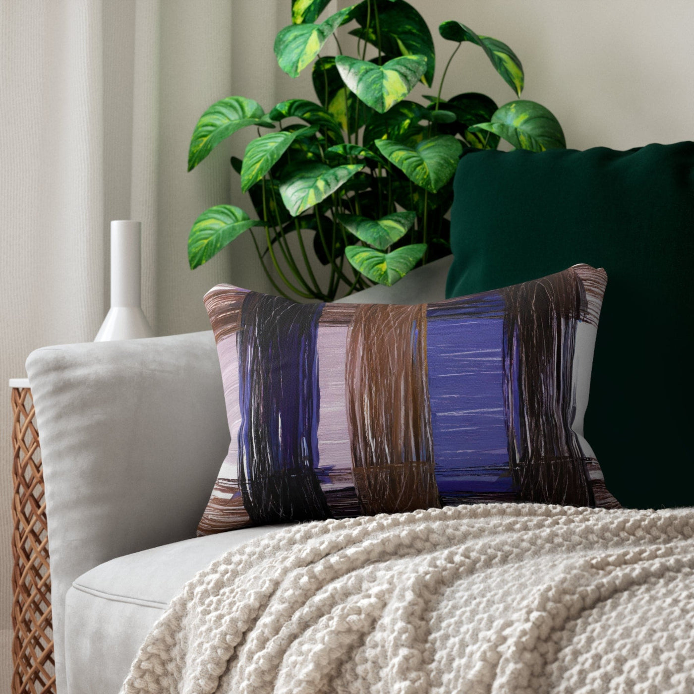 Decorative Lumbar Pillow Rustic Brown Interweave Print - Home Decor