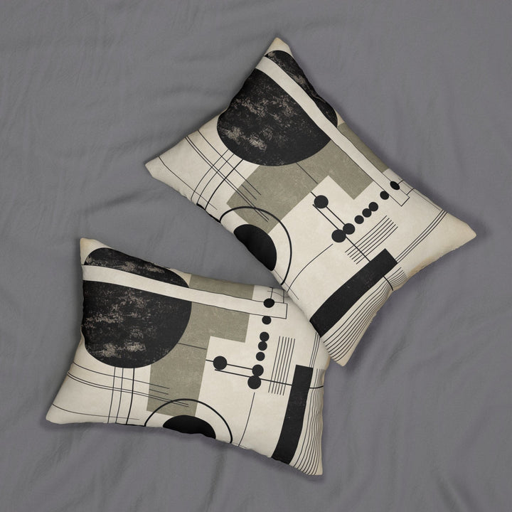 Decorative Lumbar Throw Pillow - Abstract Black Beige Brown Geometric Shapes