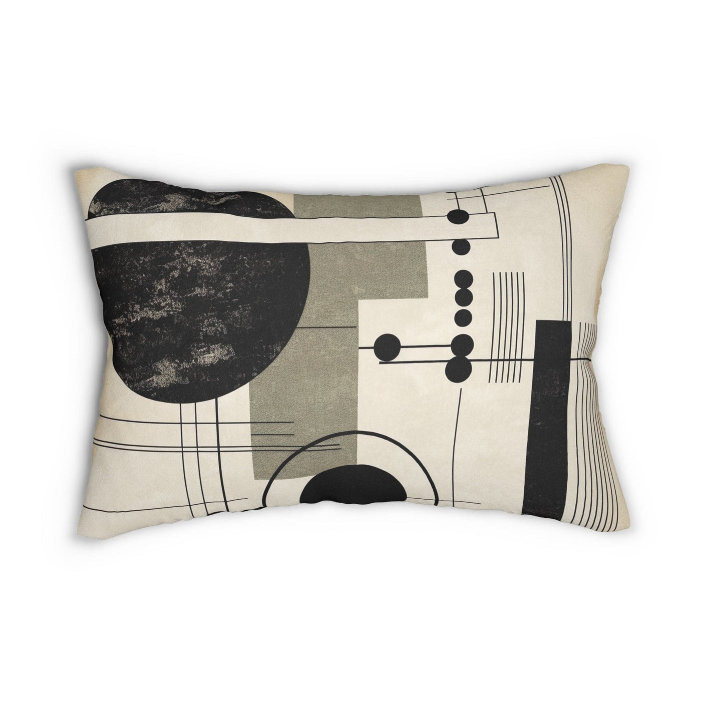 Decorative Lumbar Throw Pillow - Abstract Black Beige Brown Geometric Shapes