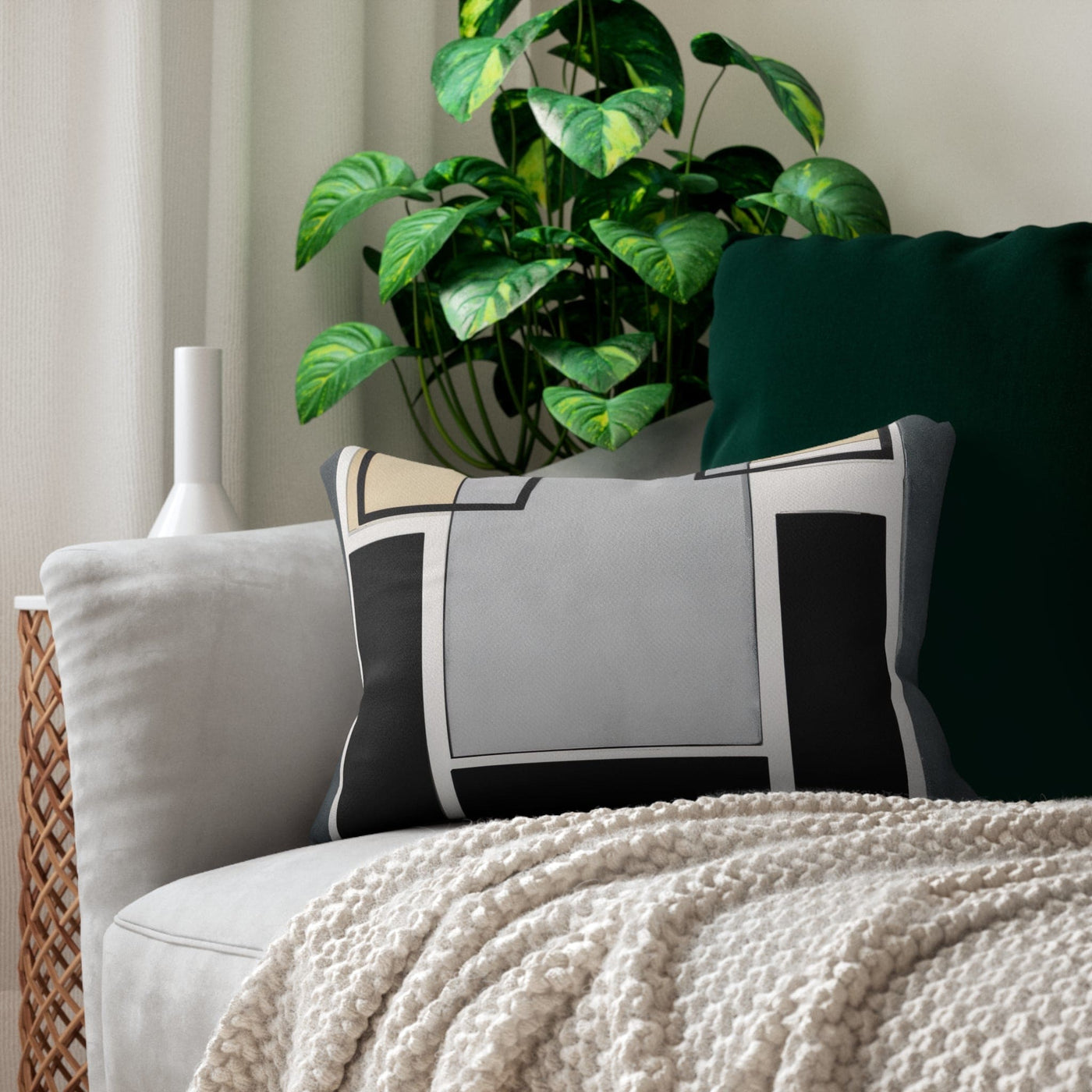 Decorative Lumbar Throw Pillow - Abstract Black Grey Brown Geometric