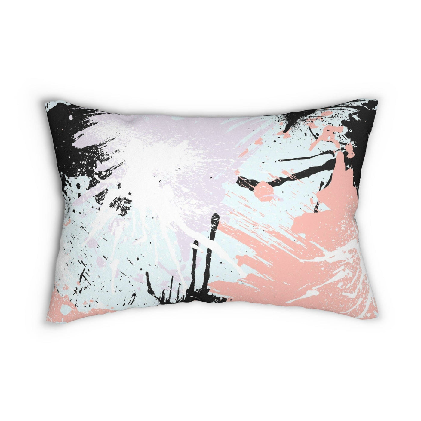 Decorative Lumbar Throw Pillow - Abstract Pink Black White Paint Splatter
