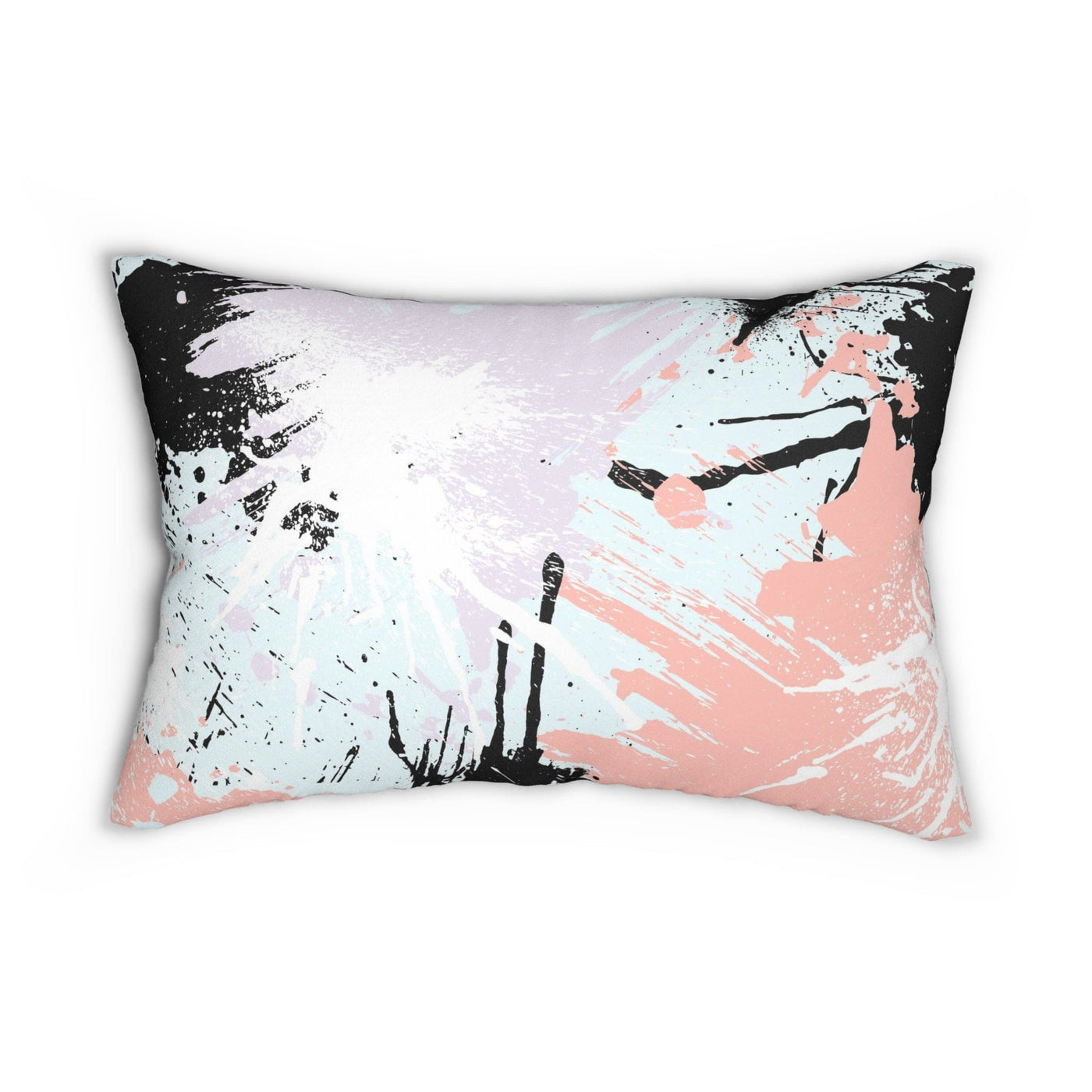 Decorative Lumbar Throw Pillow - Abstract Pink Black White Paint Splatter