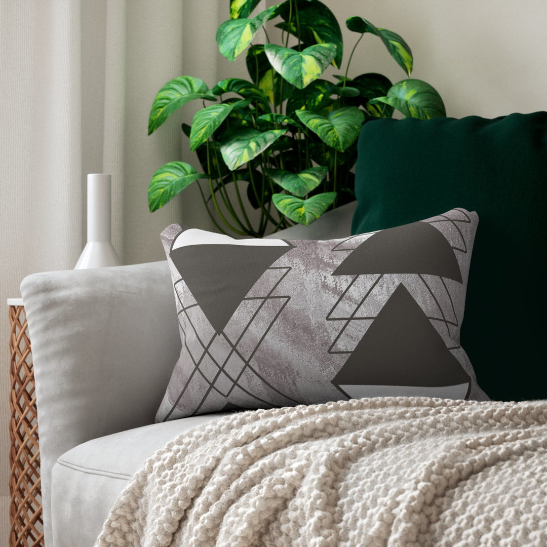 Decorative Lumbar Throw Pillow - Ash Grey and White Triangular Colorblock