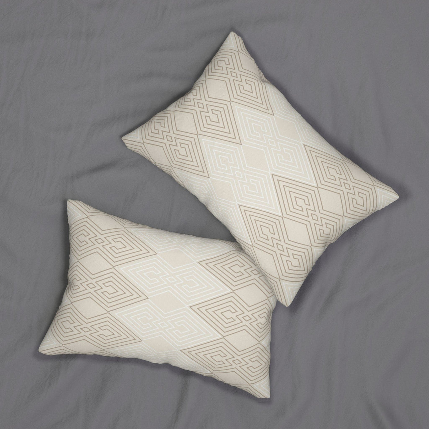 Decorative Lumbar Throw Pillow - Beige And White Tribal Geometric Aztec Print