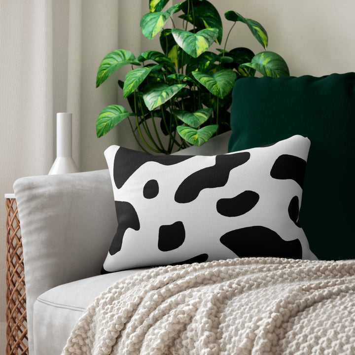 Decorative Lumbar Throw Pillow - Black and White Abstract Cow Print Pattern