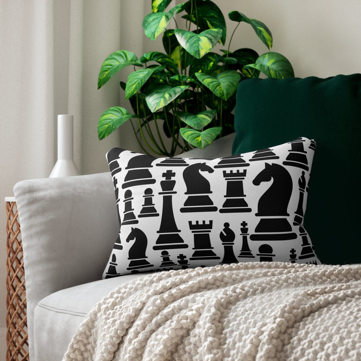 Decorative Lumbar Throw Pillow - Black and White Chess Print - Decorative