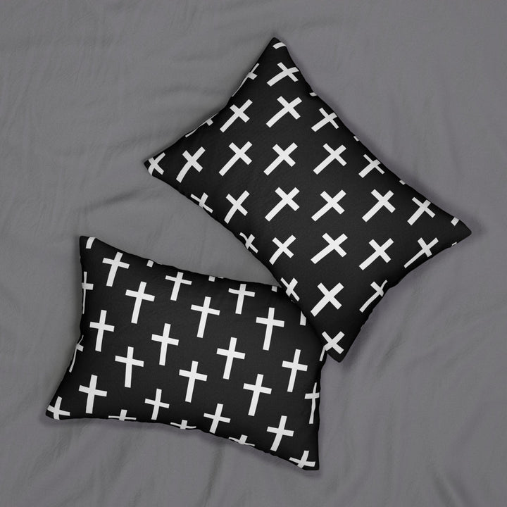 Decorative Lumbar Throw Pillow - Black and White Seamless Cross Pattern