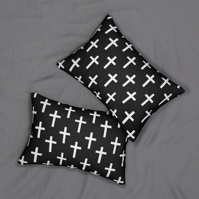 Decorative Lumbar Throw Pillow - Black And White Seamless Cross Pattern