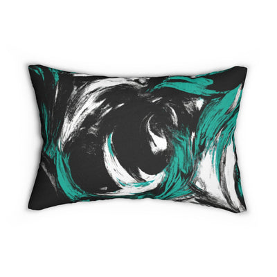 Decorative Lumbar Throw Pillow - Black Green White Abstract Pattern
