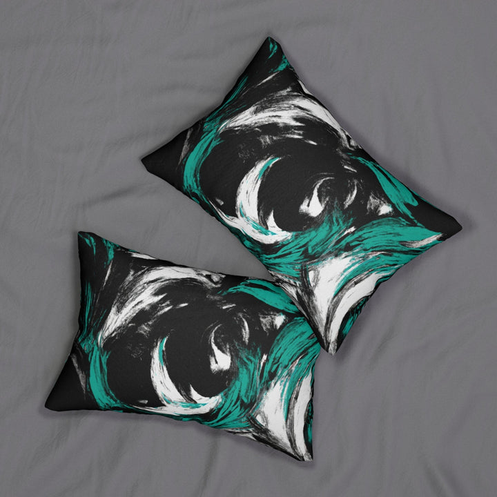 Decorative Lumbar Throw Pillow - Black Green White Abstract Pattern