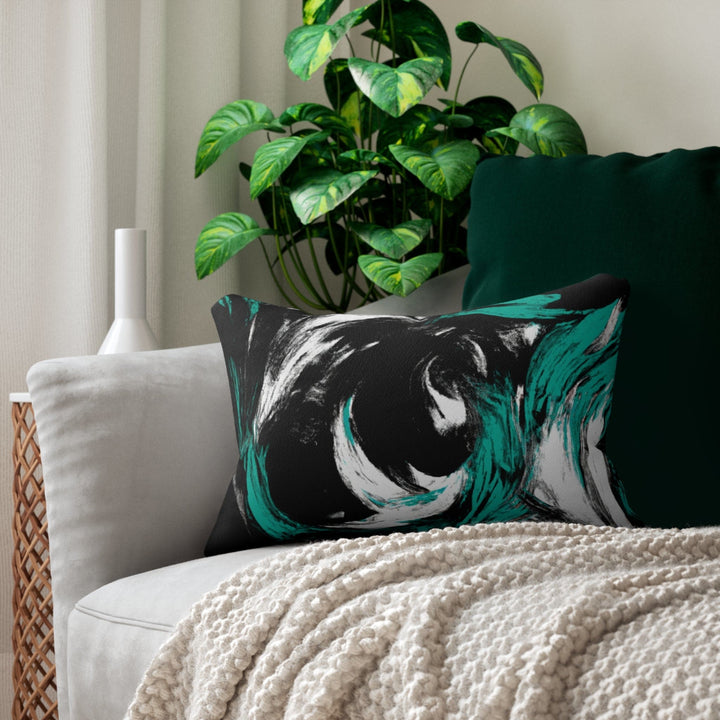 Decorative Lumbar Throw Pillow - Black Green White Abstract Pattern