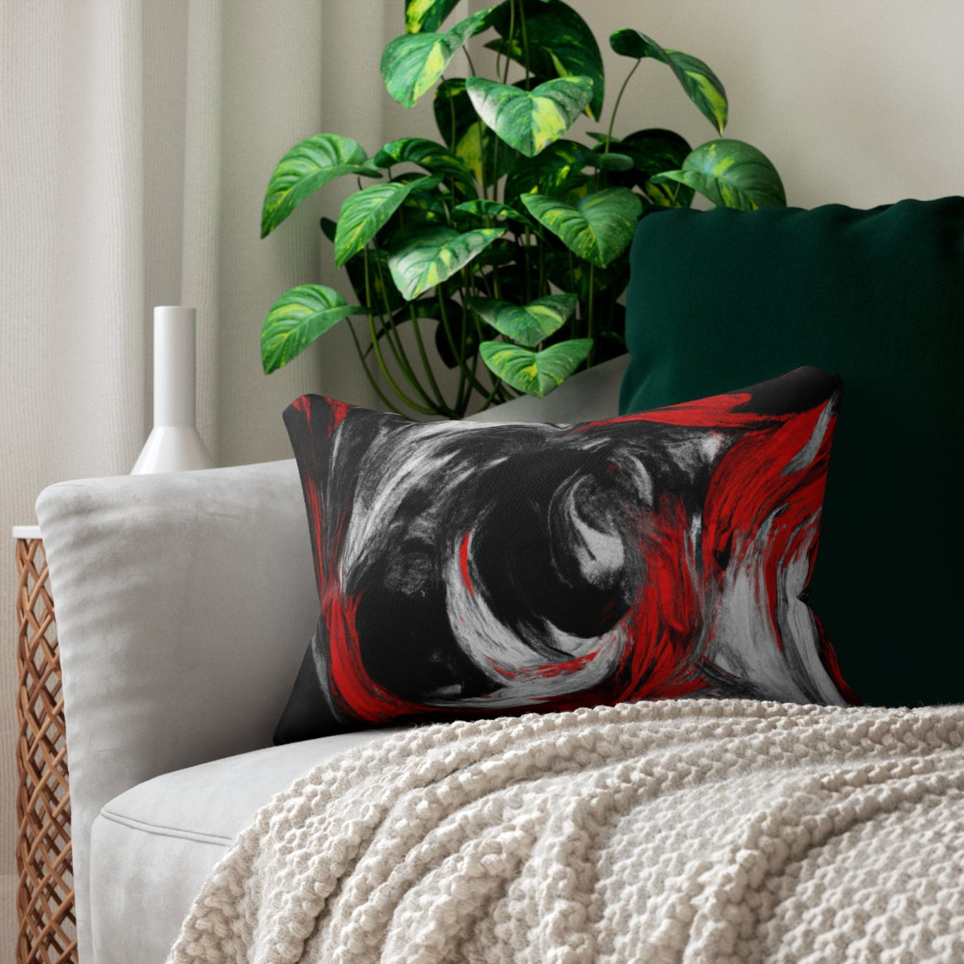 Decorative Lumbar Throw Pillow - Decorative Black Red White Abstract Seamless