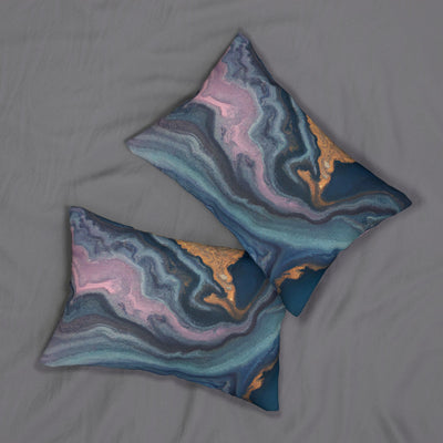 Decorative Lumbar Throw Pillow - Blue Pink Gold Abstract Marble Swirl Pattern