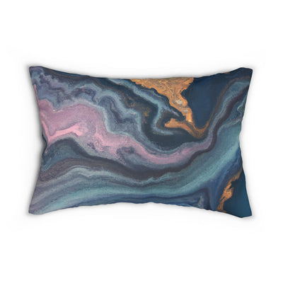 Decorative Lumbar Throw Pillow - Blue Pink Gold Abstract Marble Swirl Pattern