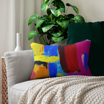 Decorative Lumbar Throw Pillow - Blue Red Yellow Multicolor Abstract Pattern