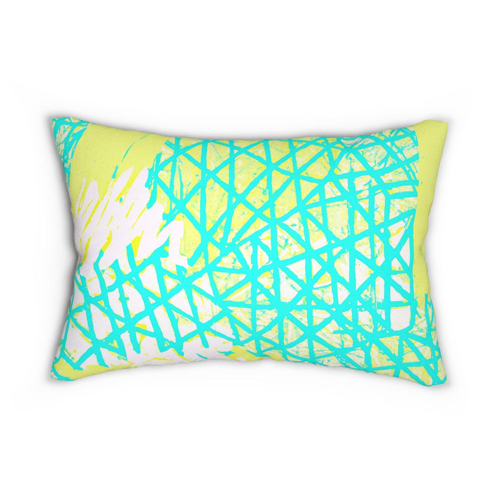 Decorative Lumbar Throw Pillow - Cyan Blue Lime Green and White Pattern