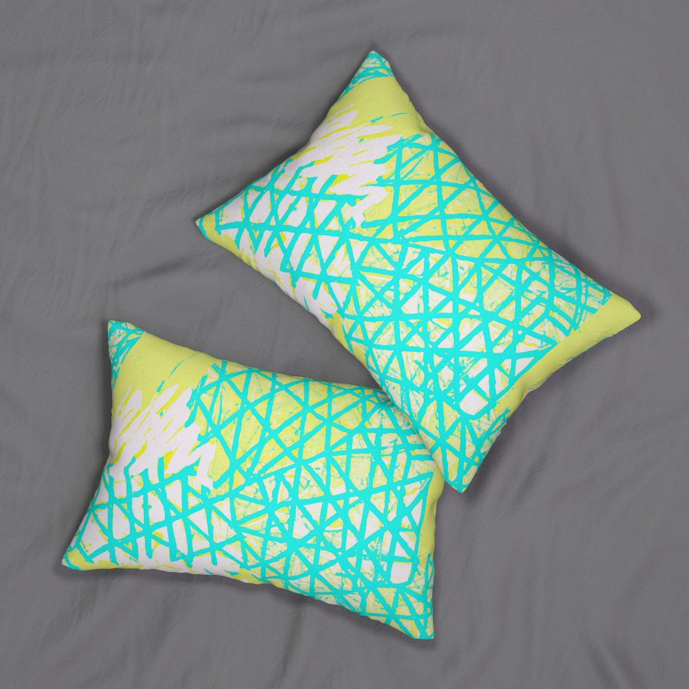 Decorative Lumbar Throw Pillow - Cyan Blue Lime Green And White Pattern