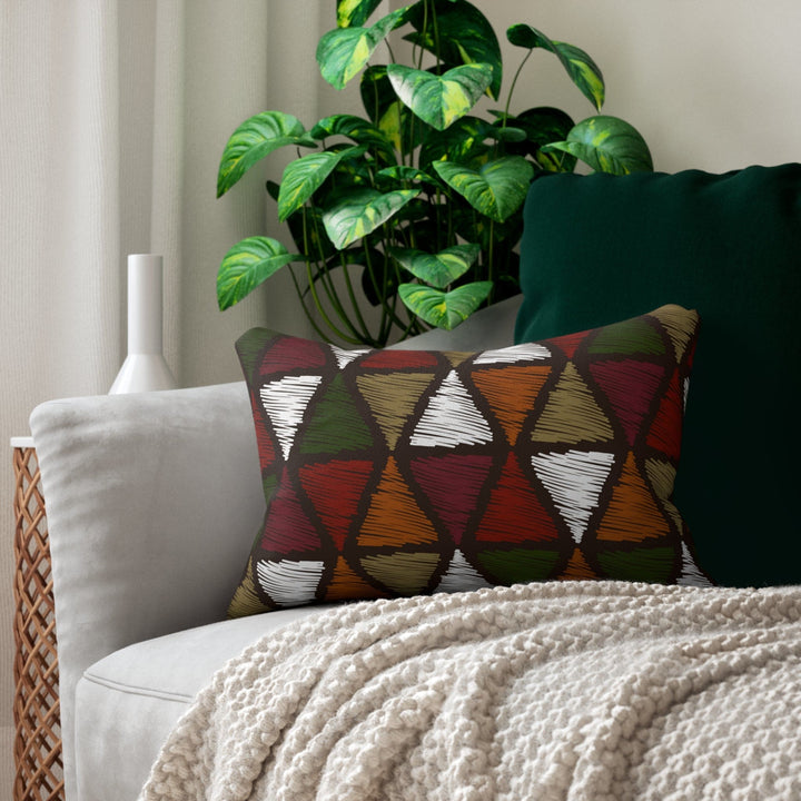 Decorative Lumbar Throw Pillow - Forest Green and White Tribal Quilting Fabric