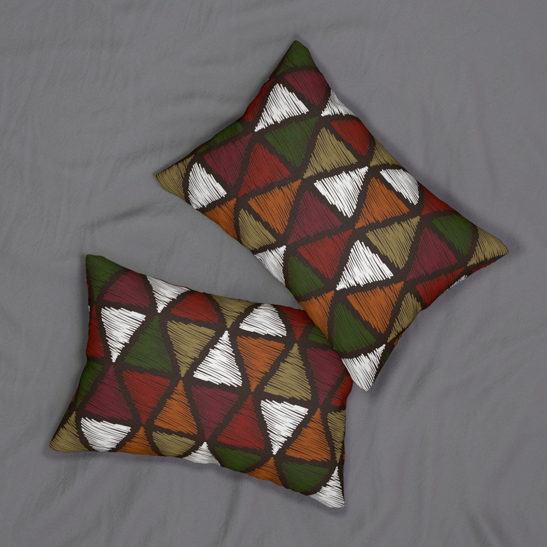 Decorative Lumbar Throw Pillow - Forest Green and White Tribal Quilting Fabric