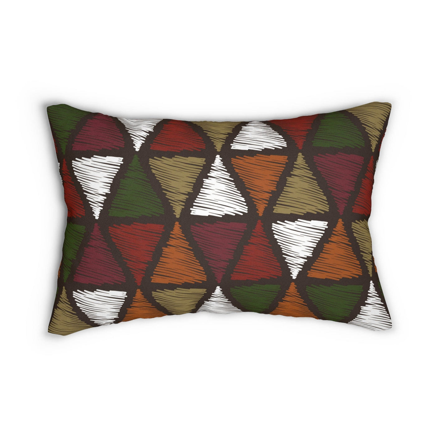 Decorative Lumbar Throw Pillow - Forest Green And White Tribal Quilting Fabric