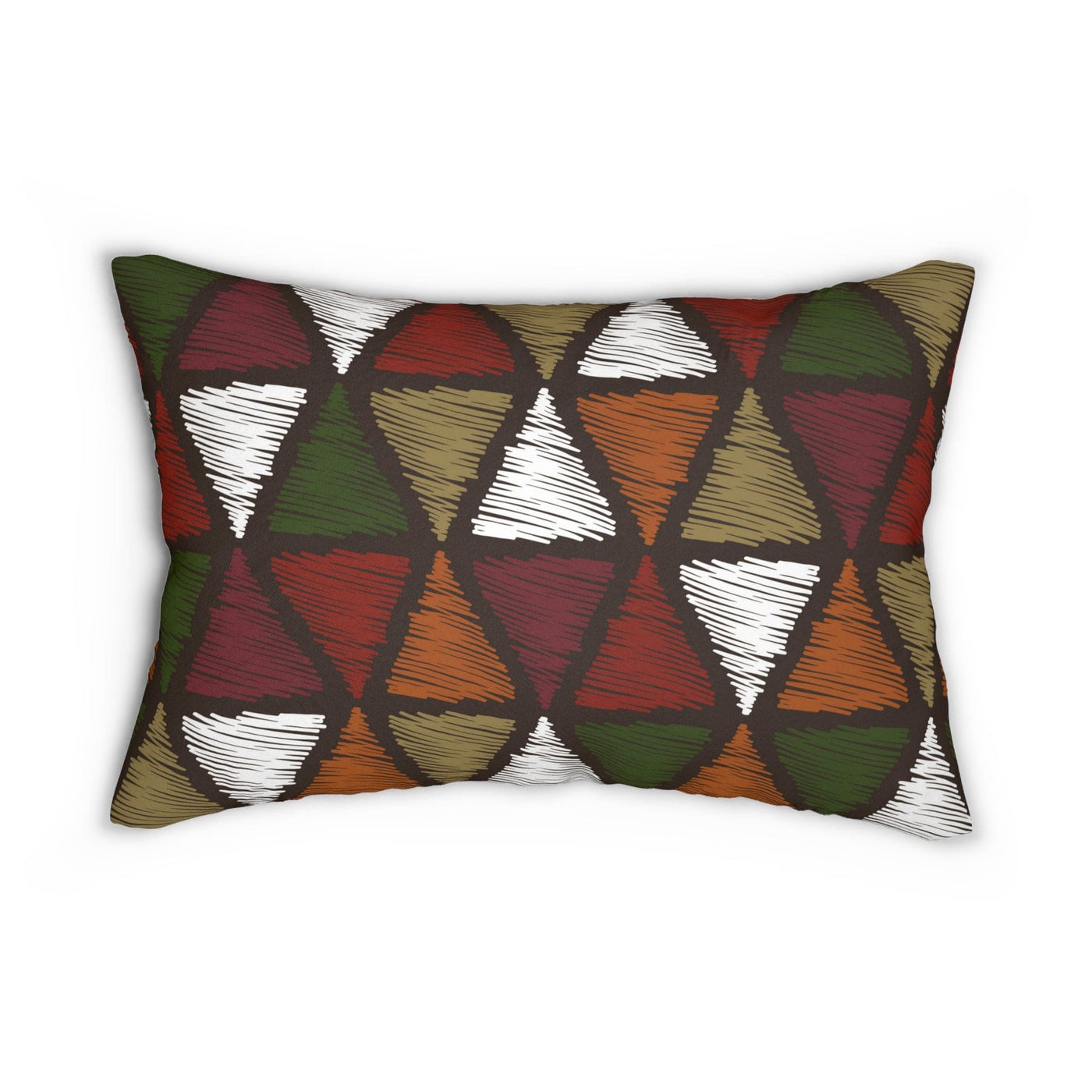 Decorative Lumbar Throw Pillow - Forest Green And White Tribal Quilting Fabric