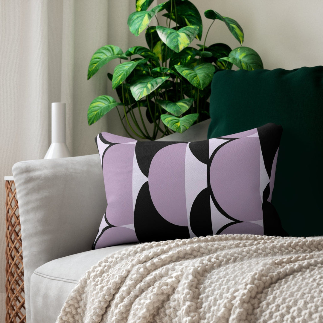 Decorative Lumbar Throw Pillow - Geometric Lavender and Black Pattern